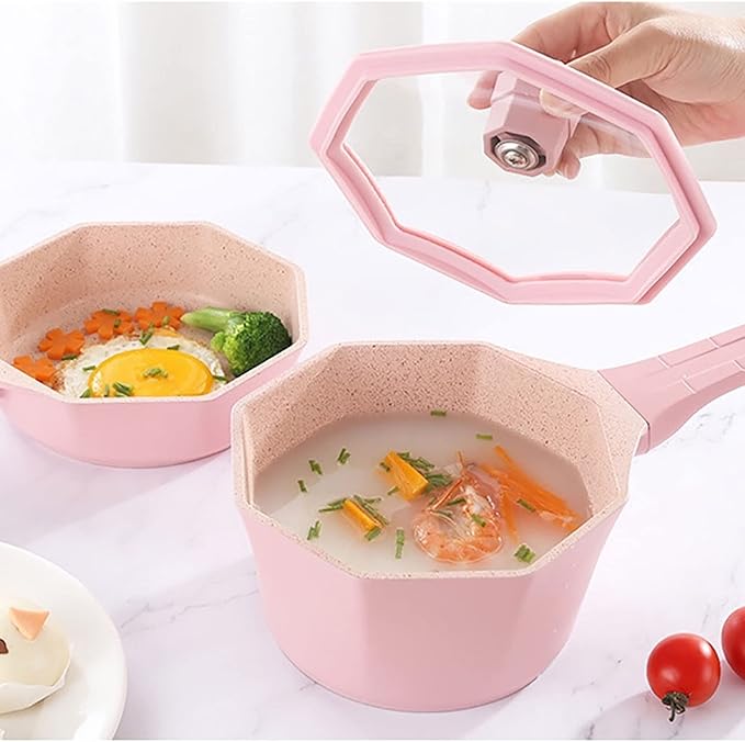 Soup Pot Non-Stick Cookware Set Pots and Pans Set for Cooking Ceramic Coating Saucepan Stock Pot with Lid Frying Pan Pink/Blue (2 One Size)