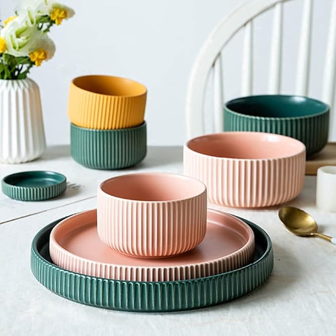 Dinnerware Sets - Luxury Gift Dishes Service Set 24-Piece Dinnerware Sets Nordic Creative Plate and Bowl Sets Candy-Colored Ceramic Dishware Sets Combination Dinner Plates Set of 6