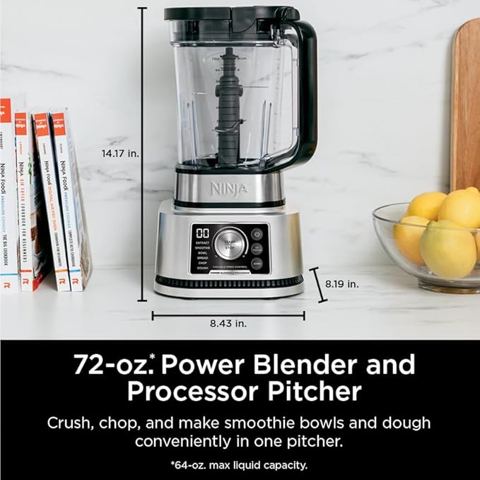Ninja Blender For Kitchen | Food Processor Combo System | Smoothie Maker &amp Nutrient Extractor | 6 Functions for Bowls Spreads Dough Shakes | 72-oz. Pitcher &amp To-Go Cups | Silver | SS351