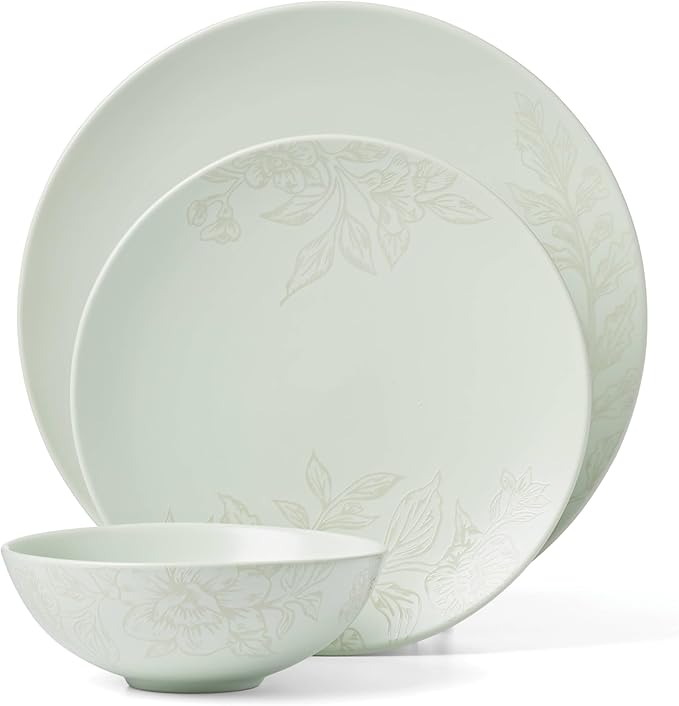 Oneida 897395 Roseto 12-Piece Dinnerware Set Soft Sage