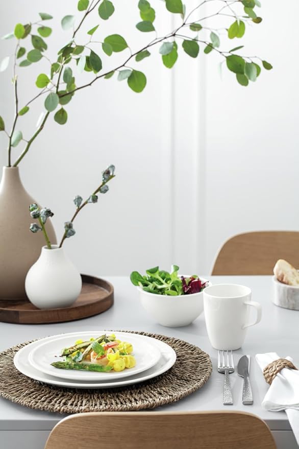Villeroy &amp Boch Artesano Original 16-Piece Dinnerware Set Service for 4 Dinner and Salad Plates Pasta and Rice Bowls Premium Porcelain Made in Germany Microwave and Dishwasher Safe Creamy W