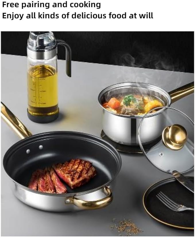 Stainless Steel Cookware Set 12 Piece Kitchen Pots and Pans with Removable Handles Frying Pans and Saucepans with Lids Compatible with All Stoves12 pcs