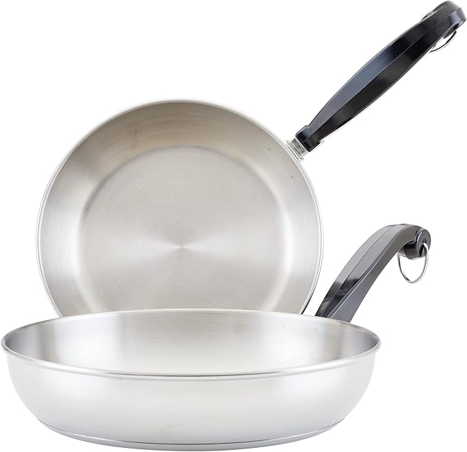 Farberware Classic Stainless Steel Frying Pan Set / Fry Pan Set / Stainless Steel Skillet Set - 8.25 Inch and 10 Inch Silver