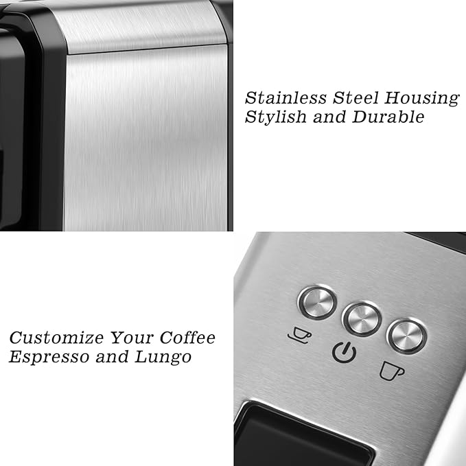 CUSIMAX Espresso Machine Single Serve Coffee Machine Compatible with Nespresso Pods Adjustable Brewing Size 19Bar Coffee Maker Stainless Steel Espresso Maker with 20oz Remevable Water Tank