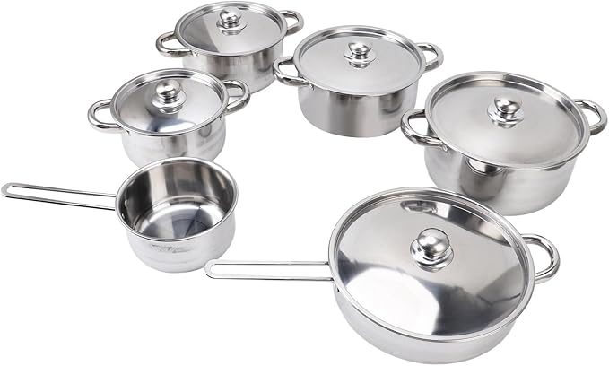 7 Piece Cookware Set Stainless Steel Double Ear Soup Pot Single Handle Milk Pan Frying Pan with Lids for Kitchen Cooking