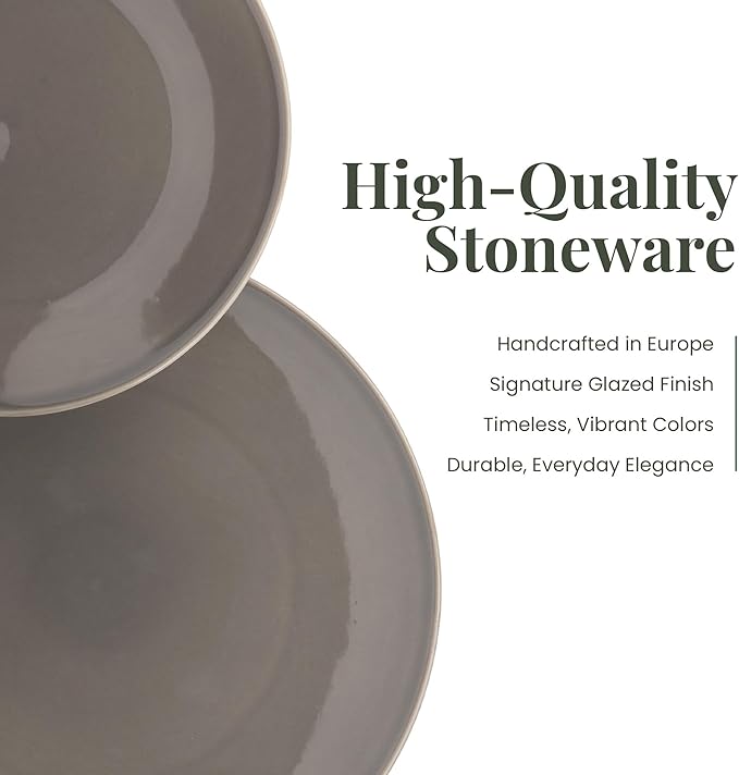 Larder &amp Vine Ceramic Stoneware Dinnerware 16-Piece Set 4 Place Settings (French Gray)