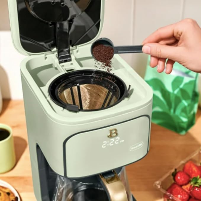 12-Cup Programmable Coffee Maker with Touch Display– 24-Hour Auto Brew Bold Strength Control Glass Carafe Reusable Filter~Sage Green