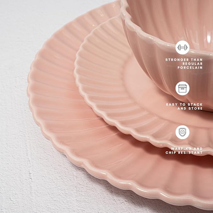 16 Piece Dinnerware Set Aruba (Pink Sunset) Plates Bowls and Mugs Set for 4