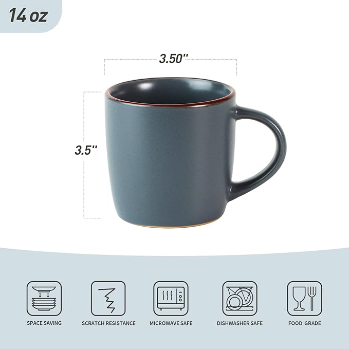 Famiware Venus Dinnerware Sets and Mercury Coffee Mugs Set of 4 16 Pieces Plates and Bowls Sets Microwave and Dishwasher Safe Charcoal