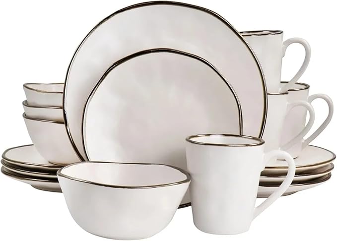 16 Piece Stoneware Dinnerware Set in Matte Dinner Plate Dessert Bowl Mug Plates