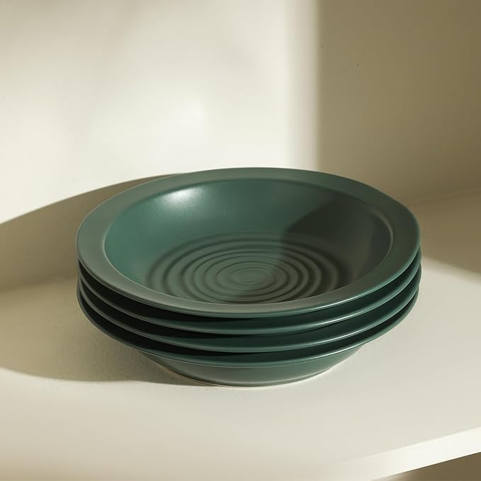 Stone Lain Orbit 24-Piece Dinnerware Set Stoneware Plates and Bowls Set Pasta Bowls Microwave and Dishwasher Safe Dish Set for 8 Green