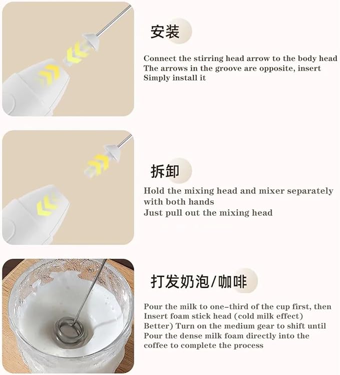 3 Gear Kitchen Items USB Charging Electric Egg Beater Mini Blender Kitchens Accessories Mixer Household Gadgets Double Head Bar(White)