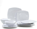 Melamine Dinnerware Sets Square Dinnerware Sets White Color Plates and Bowls Sets for 4 Unbreakable Dishwasher Safe BPA Free