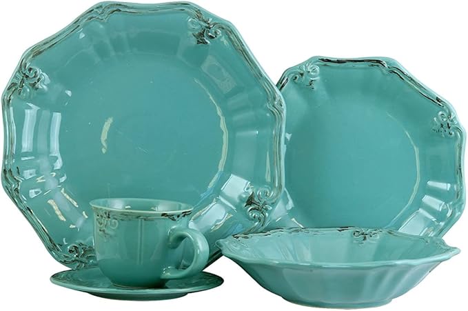 Fleur De LYS 20-Piece Dinnerware Set in Turquoise