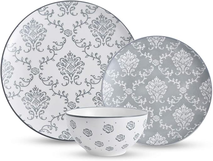 12-Piece Dinnerware Set Ceramic Dish Set with Plates Bowls Nonstick Durable Stoneware Grey for Kitchen