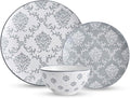 12-Piece Dinnerware Set Ceramic Dish Set with Plates Bowls Nonstick Durable Stoneware Grey for Kitchen