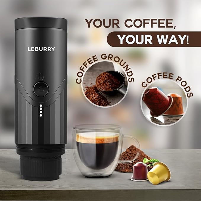 Portable Espresso Machine - Travel Espresso Maker for Both Coffee Ground &amp Capsules - Battery Powered Coffee Maker - Portable Coffee Maker for Travel Camping Home Office RV