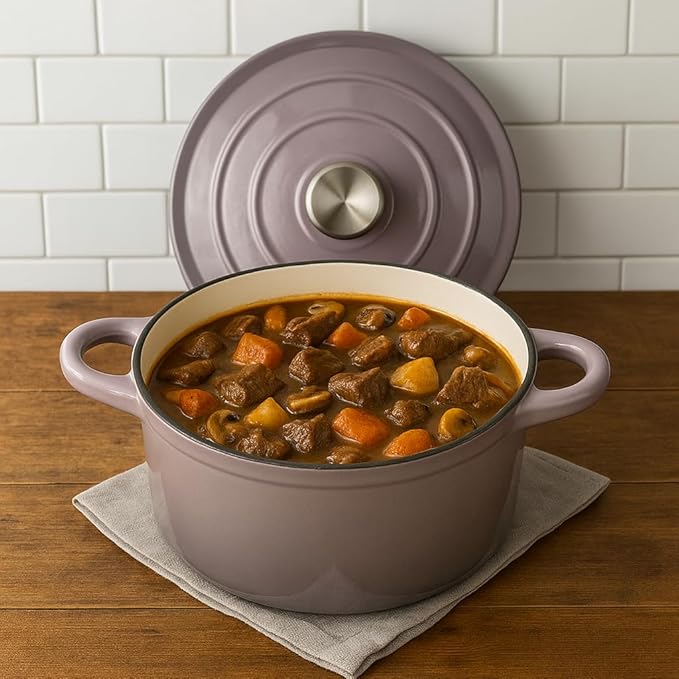 Hamilton Beach 5.5-Quart Enameled Cast Iron Dutch Oven with Lid | Heavy-Duty Pot for Braising Roasting &amp Baking | Gray