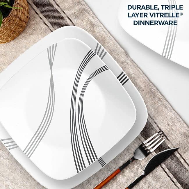 Corelle Urban Arc 16pc Service for 4 Dinnerware Set 8 Plates Bowls Chip &amp Break Resistant Dinner and Corelleware White