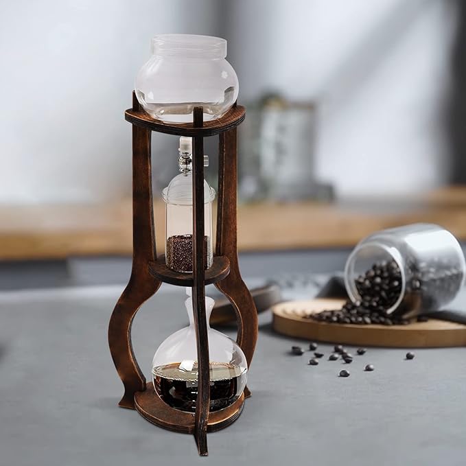 8 Cups Iced Coffee Cold Brew Drip Tower with Slow Drip Technology 20.29oz Iced Coffee Brewer Machine with Measuring Spoon Coffee Maker for Office/Home (Brown)