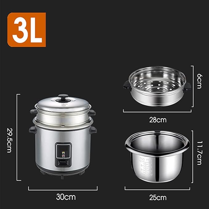 Rice Cooker - Stainless Steel Household Rice Cooker Uncoated Healthy Rice Cooker Steam Up and Down Boil Digital Slow Cooker Thickened Liner Rapid Heat Conduction(3L)