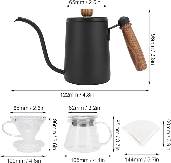 EVTSCAN Pour Over Kettle 5Pcs/Set Pour Over Coffee Maker Set Brewing Drip Coffee Coffee Pot Filter Funnel Kit Gift(Black)