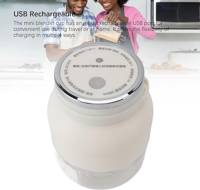 500ml Electric Juicer Blender USB Rechargeable Mini Blender with 6 Blades Design Ideal for Home Use Work School or Travel