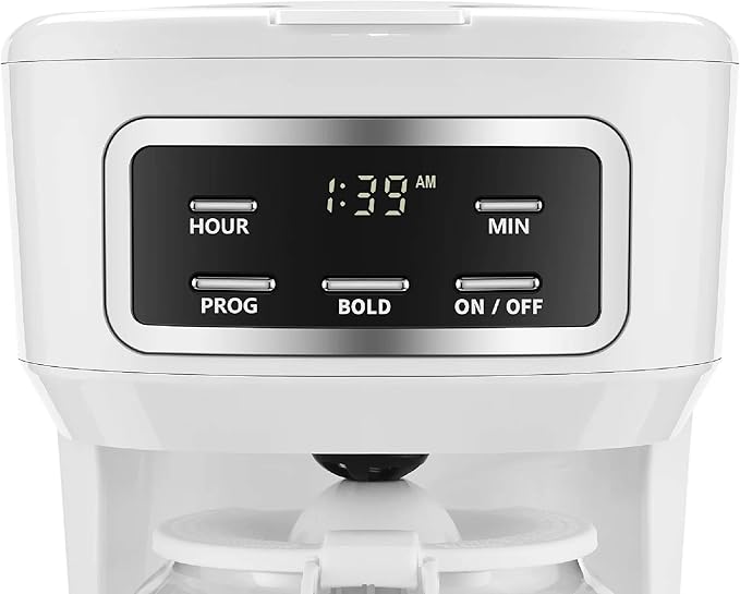 12 Cup Programmable Coffee Maker with Glass Carafe LED Display White