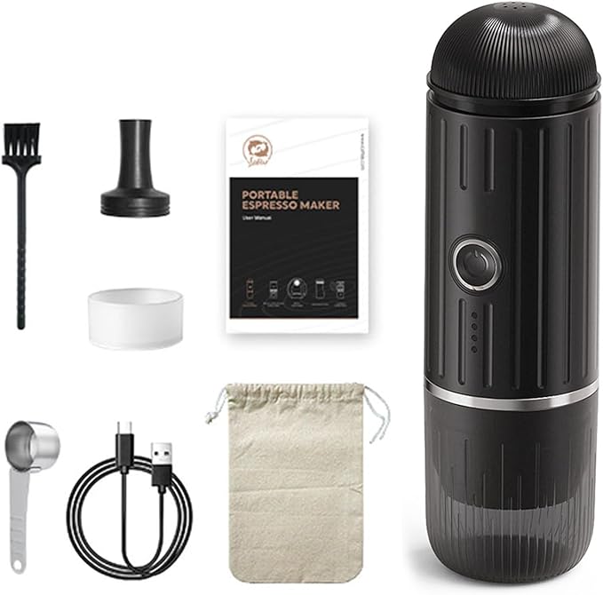 Electric Portable Coffee Maker 19 Bar High Pressure Machine Wireless Heating Maker with Compact Design Ideal for Travel Camping Office &amp Home (Black)