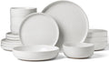 Famiware Milkyway Stoneware Dinnerware Sets with Pasta Bowls Service for 4 (16 Pieces) Plates and Bowls Sets -Scratch Resistant Microwave and Dishwasher Safe Dishes Set White
