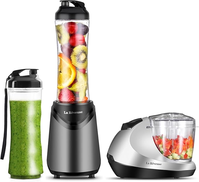 La Reveuse 300W Personal Size Blender (Grey) + La Reveuse 1.3-Cup Mini Food Chopper (Silver)