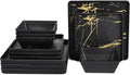 Melamine Dinnerware Sets - 12pcs Square Plates and Bowls Sets For 4 Indoor Outdoor Use Dishwasher Safe Black &amp Gold