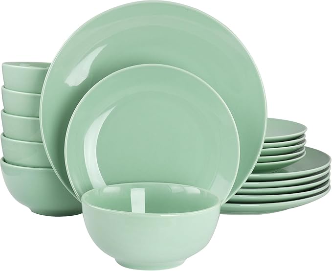 18 Piece Porcelain Dinnerware Set – Service for 6 Microwave &amp Dishwasher Safe Plates and Bowls – Elegant Multicolor Tableware in White Dark Blue Mint Green and Blue (Mint Green)