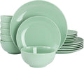 18 Piece Porcelain Dinnerware Set – Service for 6 Microwave &amp Dishwasher Safe Plates and Bowls – Elegant Multicolor Tableware in White Dark Blue Mint Green and Blue (Mint Green)