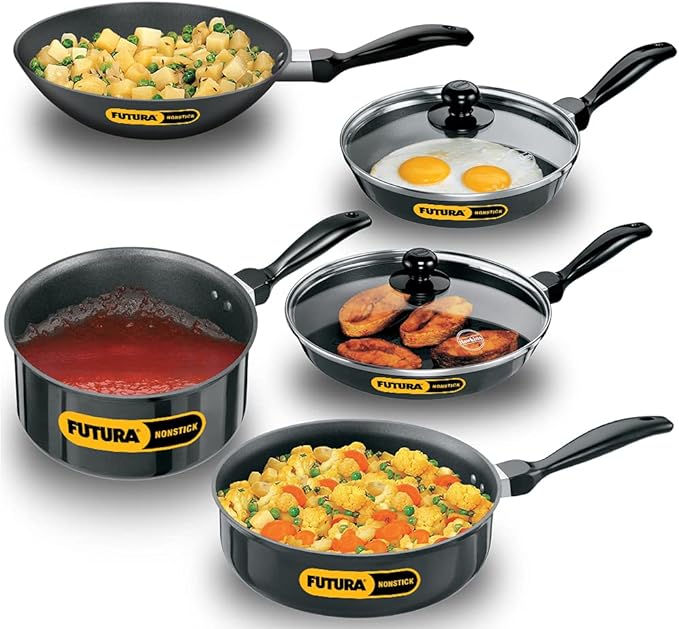 HAWKINS Futura Non-Stick Cookware 7 Pieces Set (QS5) 2 LTR 3 LTR 3.25 LTR Black (NSET4)