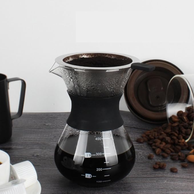 Pour Over Coffee MakerManual Hand Drip Coffee Maker Glass Pot With Stainless Steel Filter For Home
