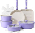 SENSARTE 17 Piece Ceramic Pots and Pans Set Nonstick Detachable Handle Cookware Induction Kitchen Cookware Set with Removable Handle Dishwasher ＆ Oven Safe (Purple)
