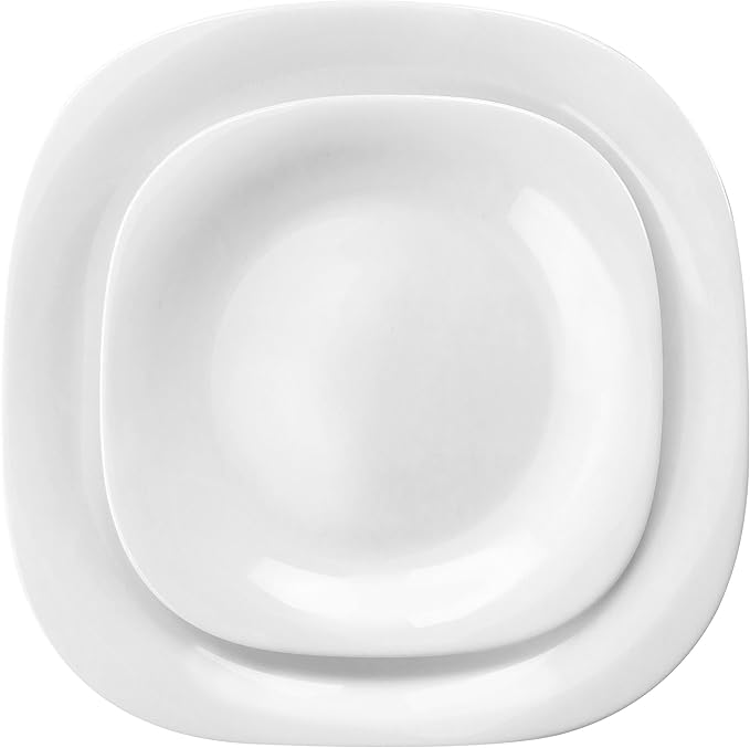 18 Piece Soft Square Opal Glass Dinnerware Set White Solid Casual Dishwasher Safe