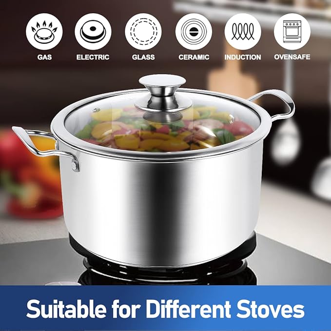 Aufranc 10-Piece Pots and Pans Set Stainless Steel Cookware Set- Includes Ergonomic Handle Saucepans Skillets Dutch Oven Stockpot Steamer &amp More - Premium Pots and Pans for Home Chefs