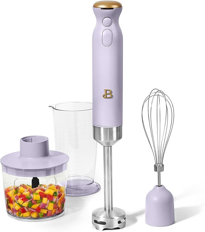 Cordless Immersion Blender 5-in-1 Set | Rechargeable Hand Blender with Chopper Whisk &amp Measuring Cup | 6 Variable Speeds | Stainless Steel Blades | BPA-Free | Stick Blender