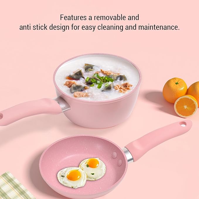 Mumusuki 2 Pcs Cookware Set Anti Stick Aluminum Alloy Removable Soup Milk Pot and Frying Pan Set Professional Kitchen Cooking Set for Electric Ceramic Stove