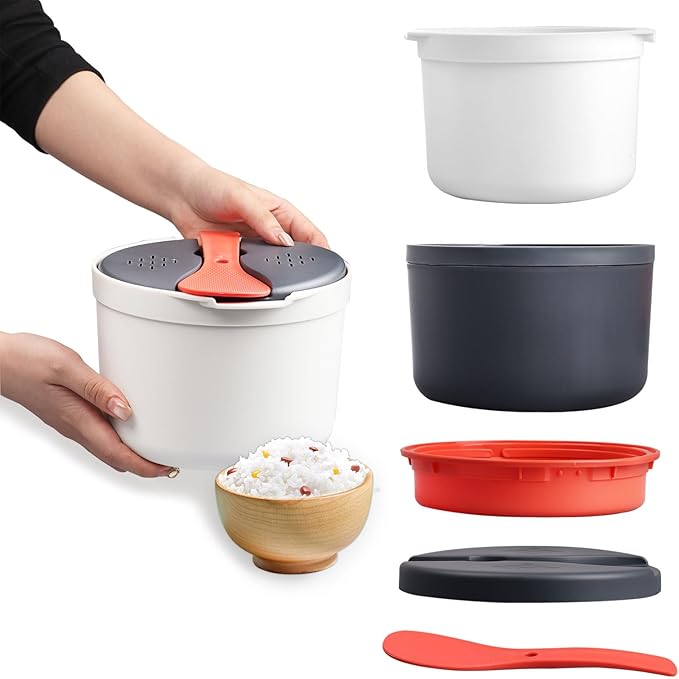 Microwave Rice Cooker2-Layer Cuisine Microwave Rice Cooker SteamerRice Steamer and Pasta Cooker with StrainerMicrowave Cookware Set for Rice Pasta Vegetables Quinoa