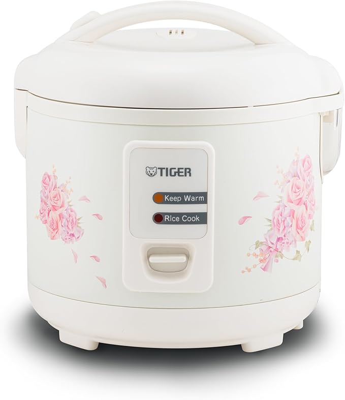 Tiger JAZ-A18U-LF 10 Cup Capacity White Rice Cooker with Non-Stick Inner Pot Retractable Power Cord and Keep Warm up to 12 hours (Flower)