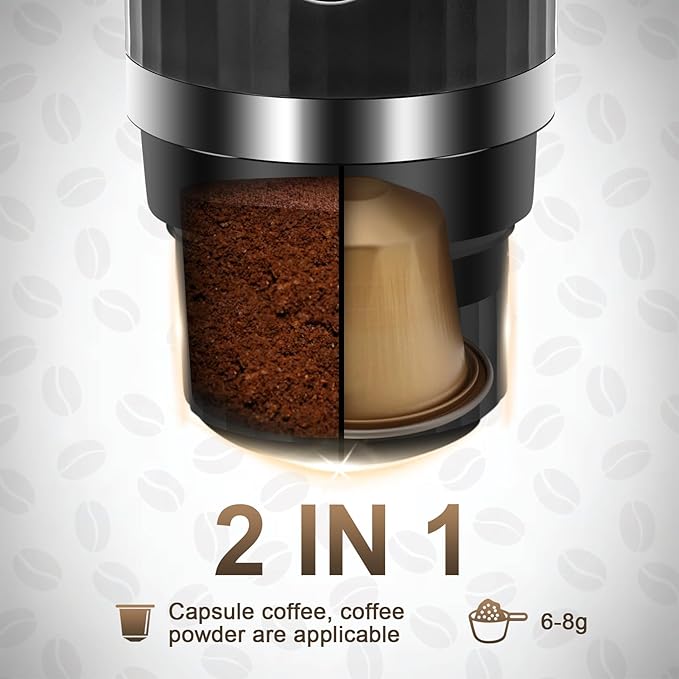 Portable Espresso Machine Travel Espresso Maker Car Coffee Maker Self-Heating with USB-C Compatible with Ground Coffee &amp Capsules (NS＆DG) for RV Hiking Camping Office