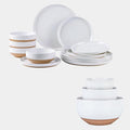 AmorArc Ceramic Dinnerware Sets for 4 12 Pieces Handpainted Plates and Bowls Set with Rustic Terracotta Underside Scratch Resistant Stoneware Dishes Set Dishwasher &amp Microwave Safe White