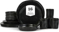 Stone by Mercer Project HEKONDA Modern Stoneware 16-Piece Dinnerware Set Plate and Bowl Set Dish Set for 4 Black