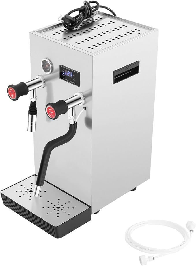 Commercial Steam Milk Foam Machine 8L Full-Automatic Boiling Water Frothing Machine Stainless Steel Coffee Machine with 360° Steam Wand &amp LED Display for Coffee Shops Home