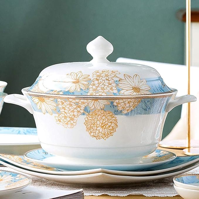 Dinner Plates Pottery Tableware 60 Pieces Dinnerware Set Porcelain Dishes Set with Exquisite Pattern and Complete Equipment European Palace Style Service for 10