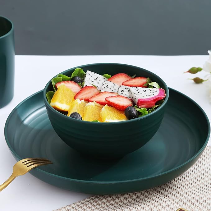 Kyraton 16-Piece Unbreakable Polypropylene Dinnerware Set Dark Green Microwave Safe