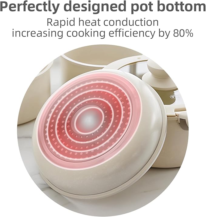 11 PCS pots and pans set pots and pans set non stick Removable Handles Induction and Oven Safe Cookware Set Dishwasher Safe Cream